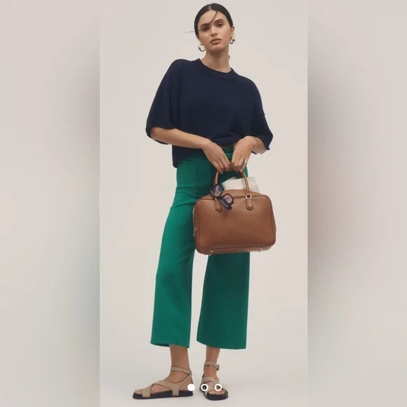 Anthropologie Maeve Colette Cropped Wide Leg Pants Kelly Green Knit Edition 25 - Picture 10 of 10